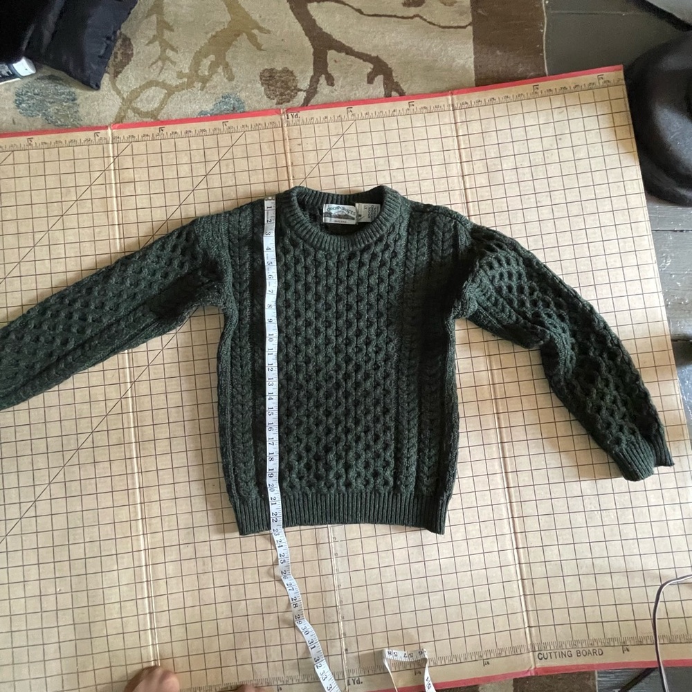 Aran Crafts Olive Green Cable Crewneck Sweater